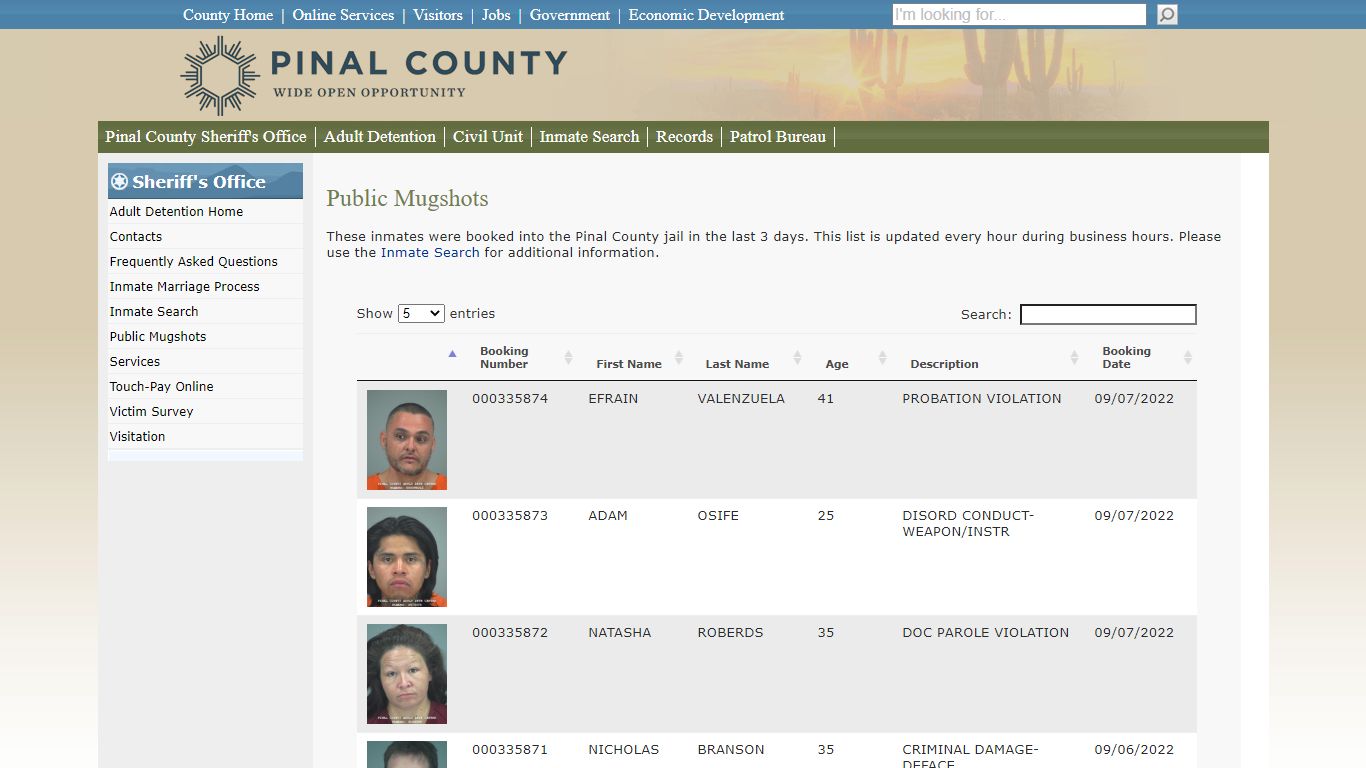 Public Mugshots - Pinal County